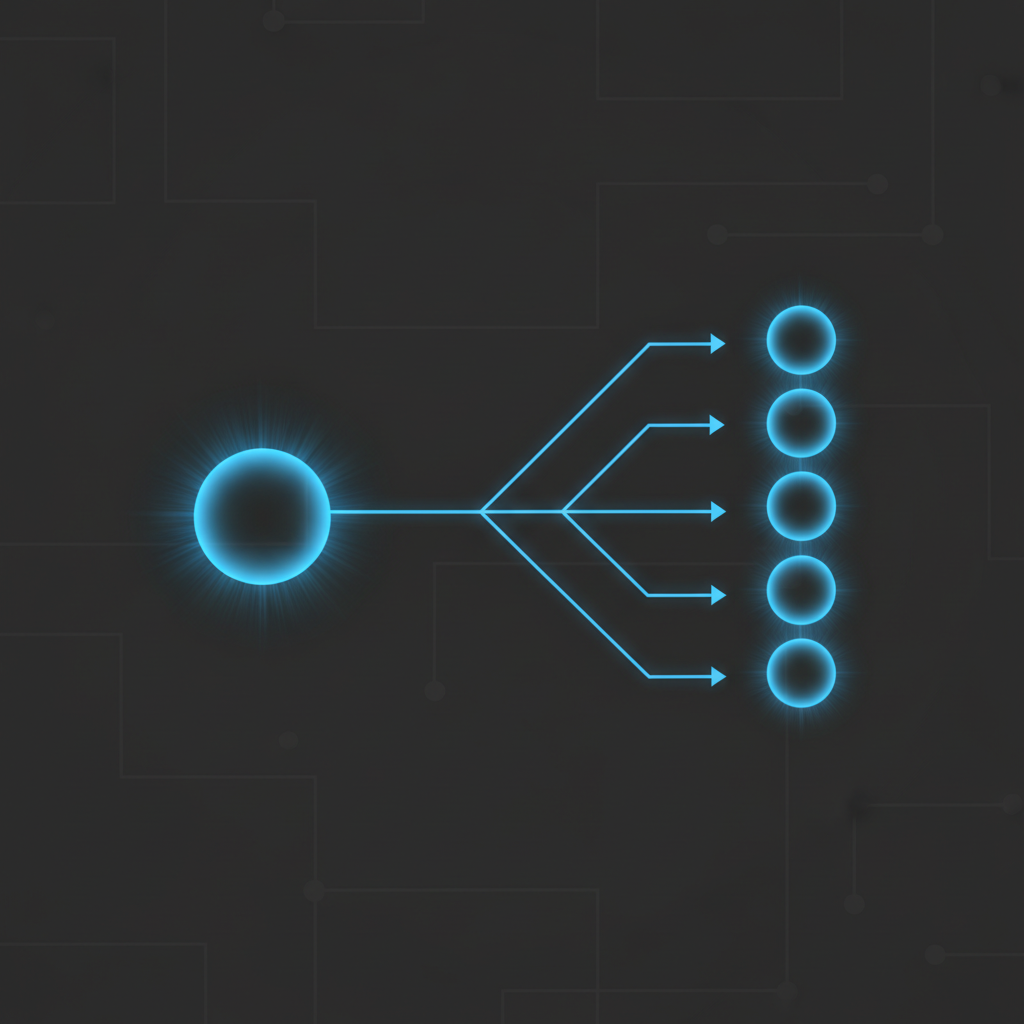 A conceptual diagram representing horizontal scaling, where one winning ad set is duplicated multiple times.