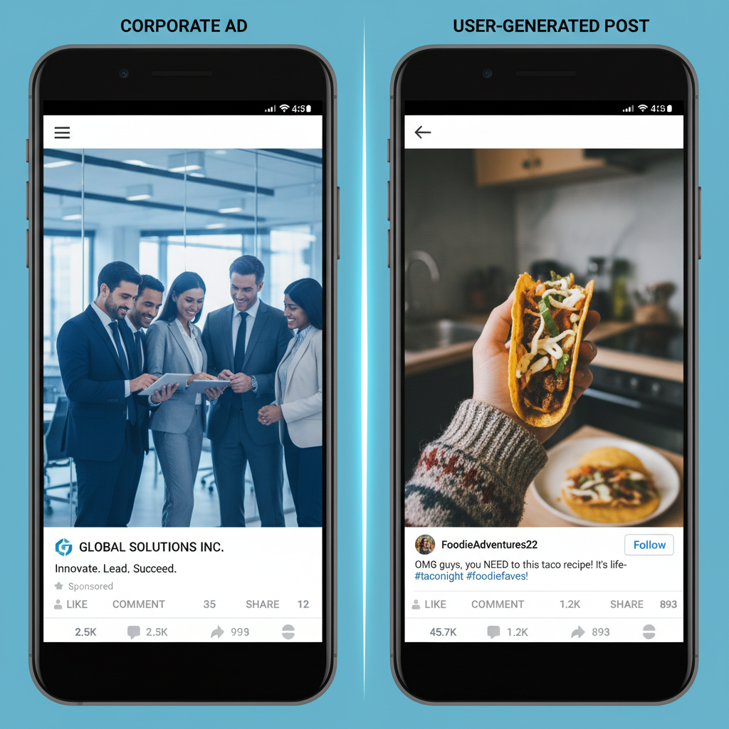 Comparison between polished corporate ads and native style content