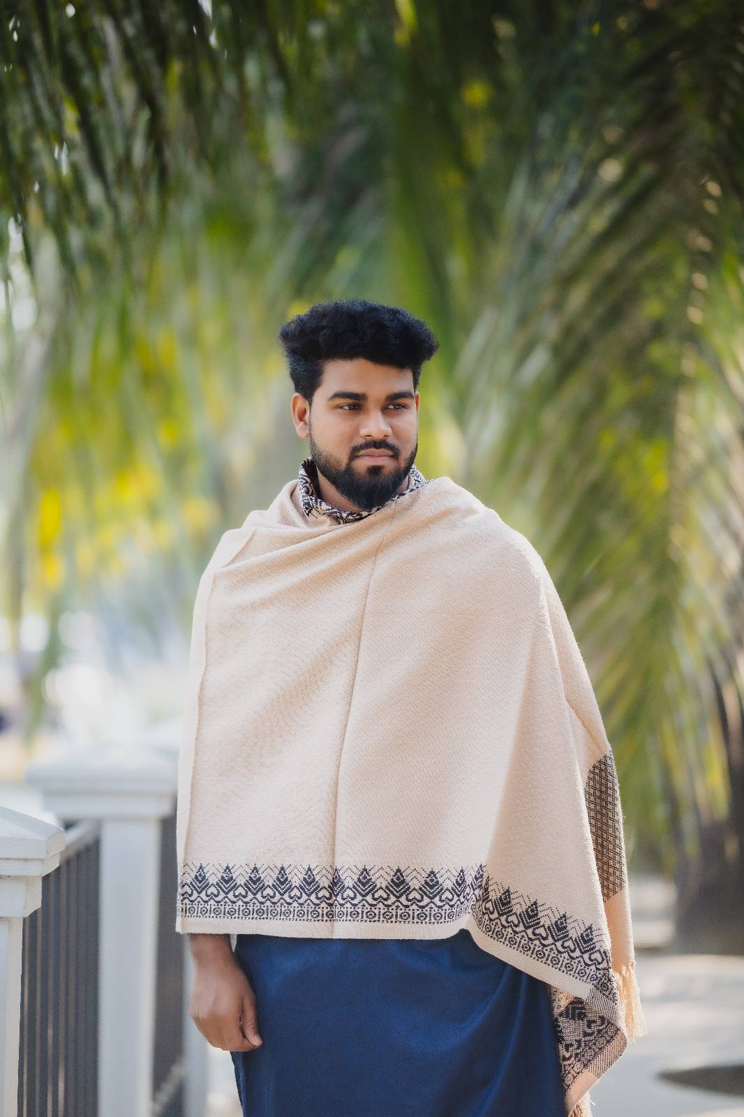 Premium Coffee & Black Tribal Wool Shawl 2