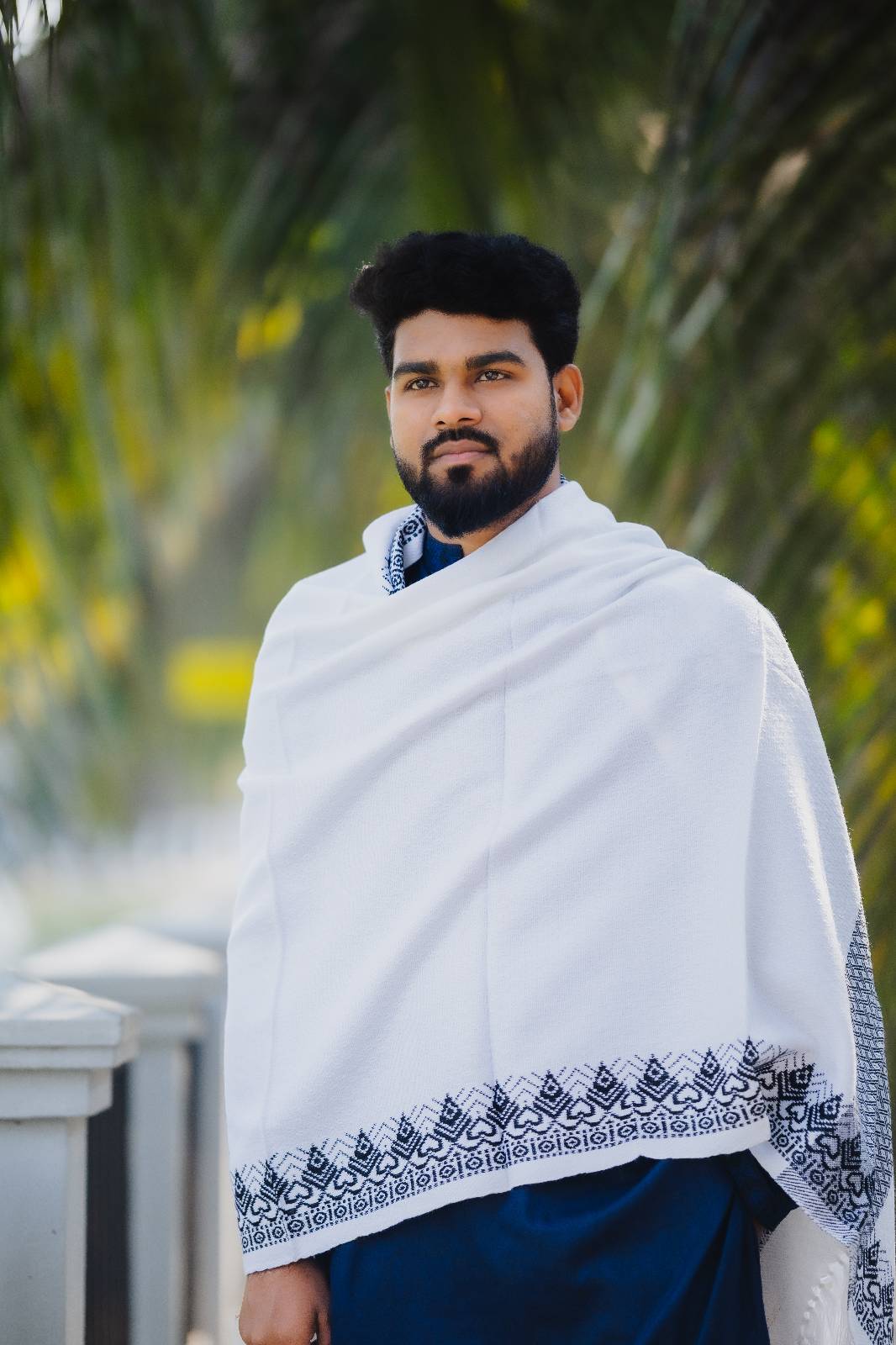 Premium White & Black Tribal Wool Shawl