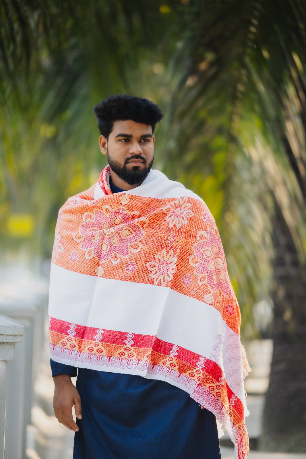 Premium White & Red Wool Shawl