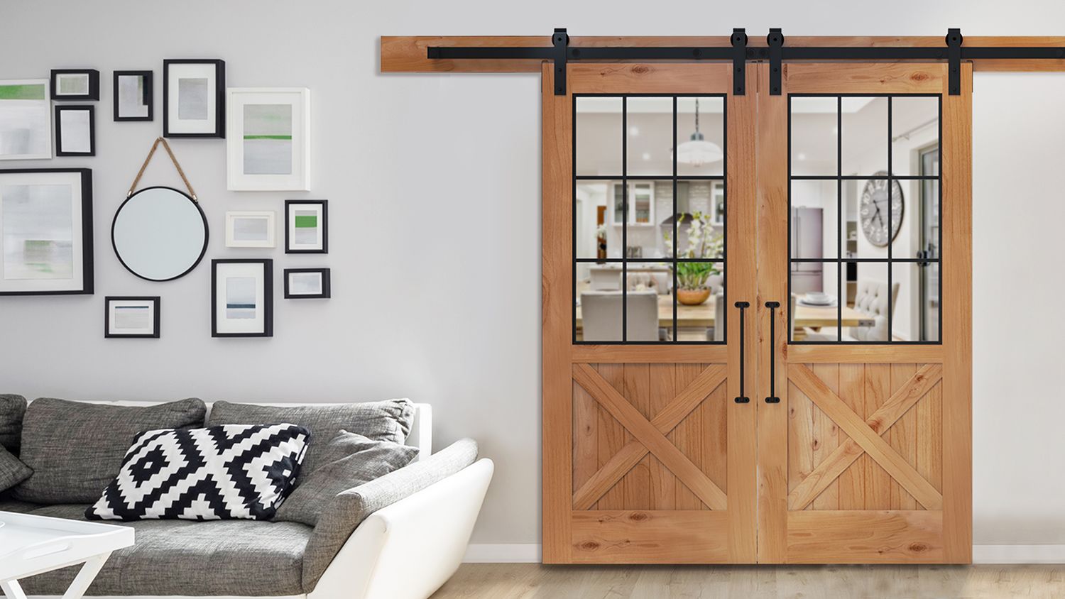 wooden doors for rustica hardware in a living room