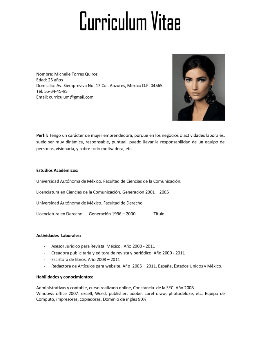 Curriculum En Ingles Curriculum En Ingles