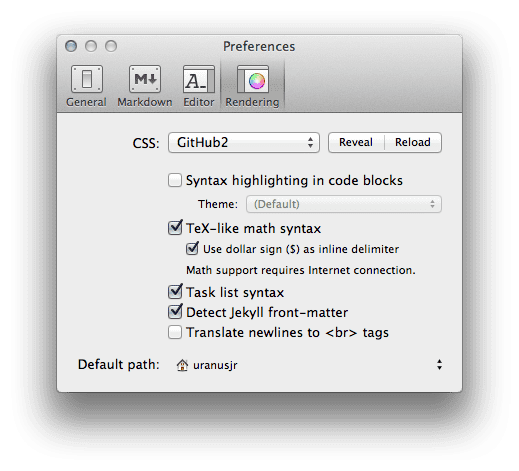 Rendering preferences pane