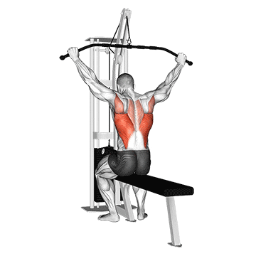 cable wide grip rear pulldown behind neck demonstration