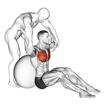 assisted seated pectoralis major stretch with stability ball