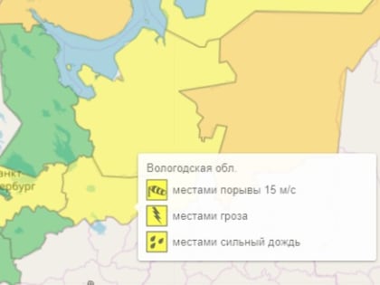 В Вологодской области сохраняется "желтый" уровень погодной опасности: возможны дожди и сильный ветер