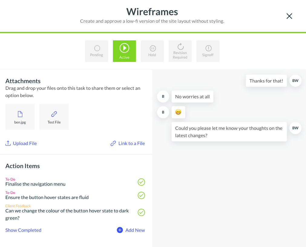 Track project feedback and issues in your client portal