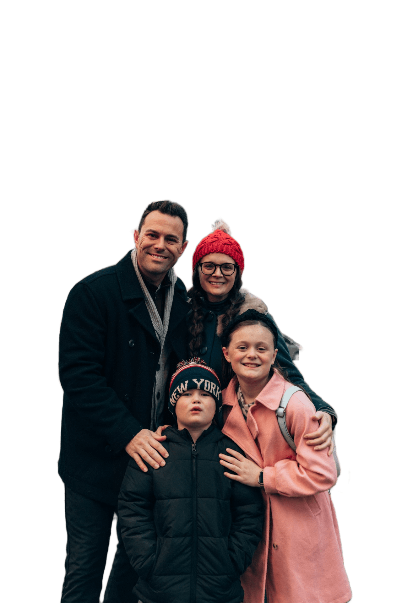 Family posing in front of Radio City somewhere in USA