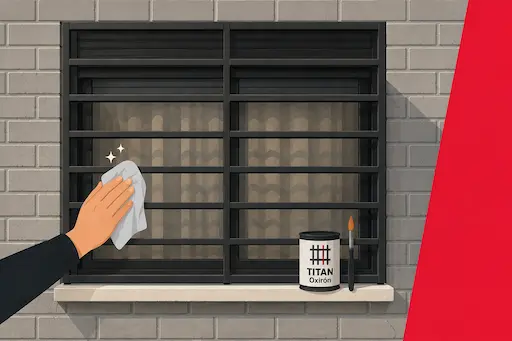 Mantenimiento y limpieza del acabado de una reja metálica para ventana
