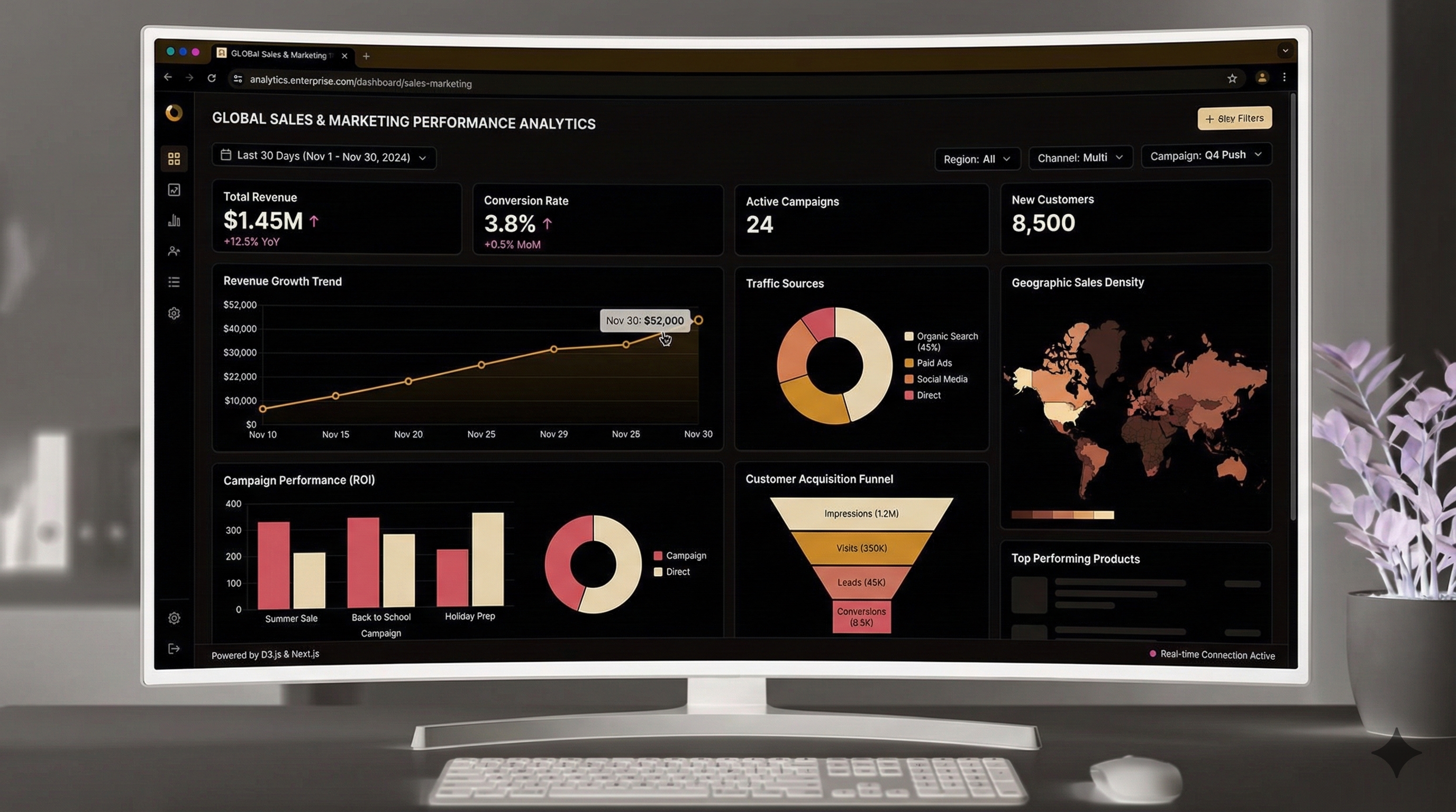 Data dashboard with charts