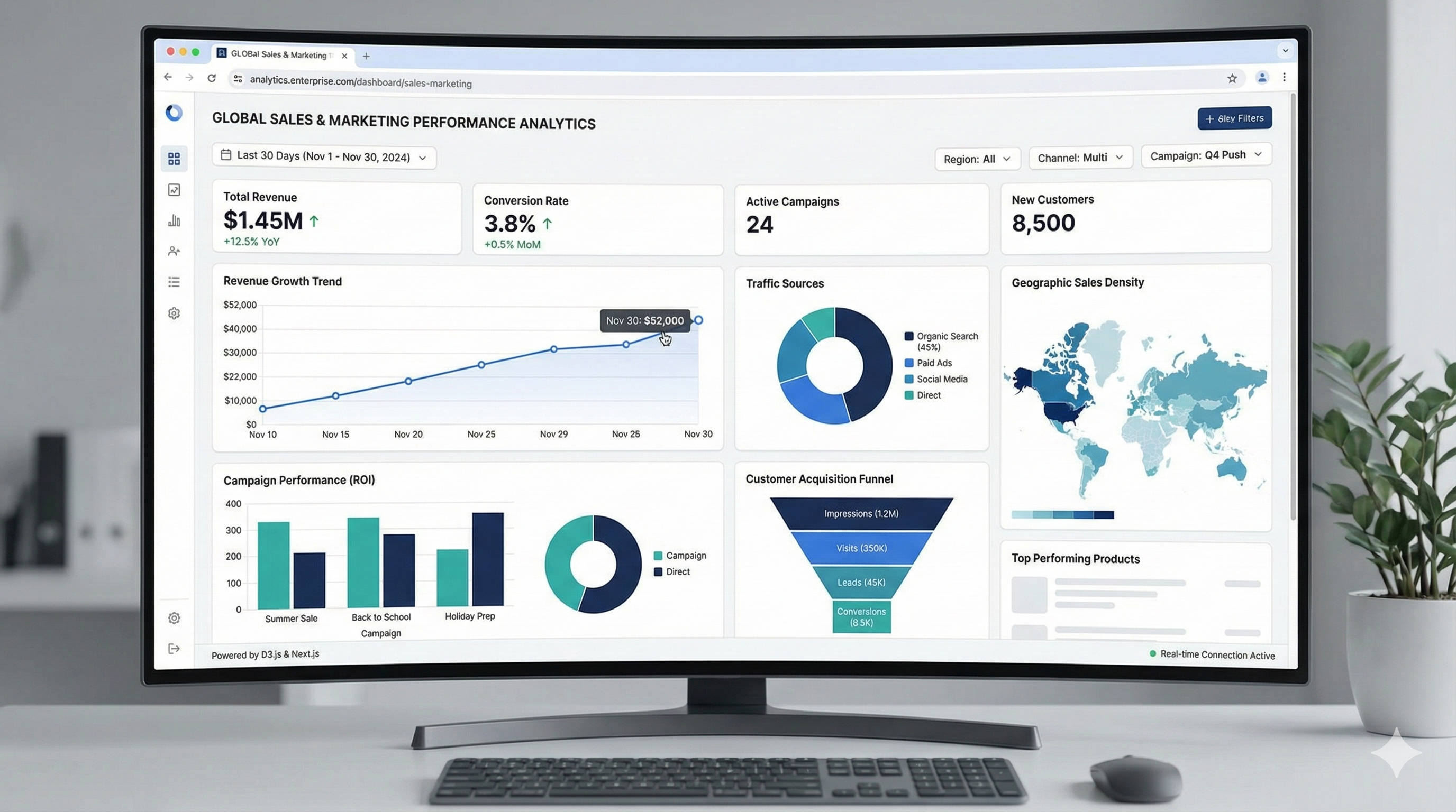 Data dashboard with charts