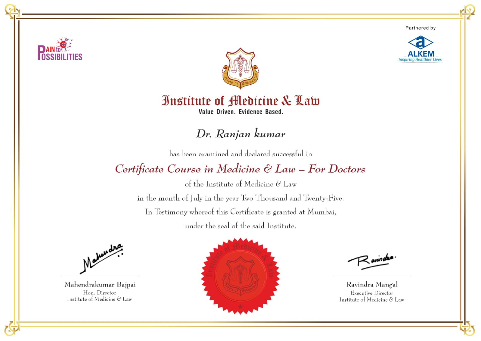 Institute of Medicine & Law - Certificate Course in Medicine & Law