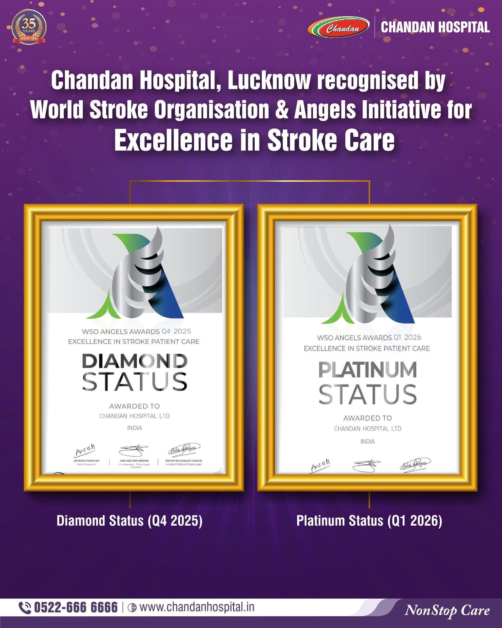 WSO Diamond & Platinum Status Award for Stroke Care at Chandan Hospital