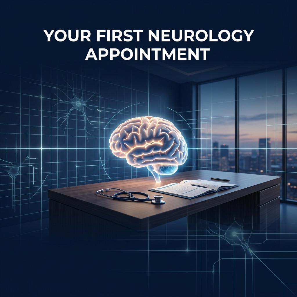 A welcoming neurology consultation setting with a brain model and stethoscope
