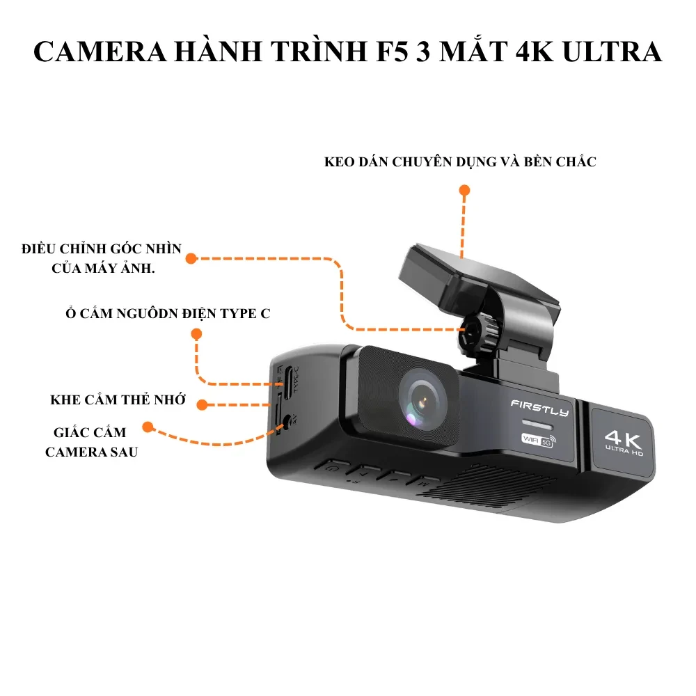 Camera Hành Trình F5 3 Mắt 4K Ultra HD