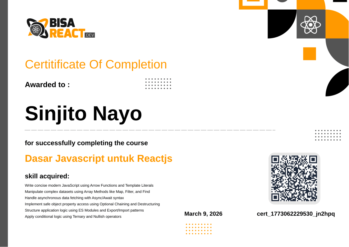Certificate for Sinjito Nayo