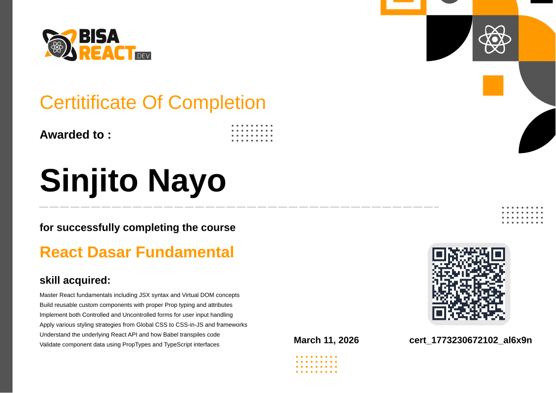 Certificate for Sinjito Nayo