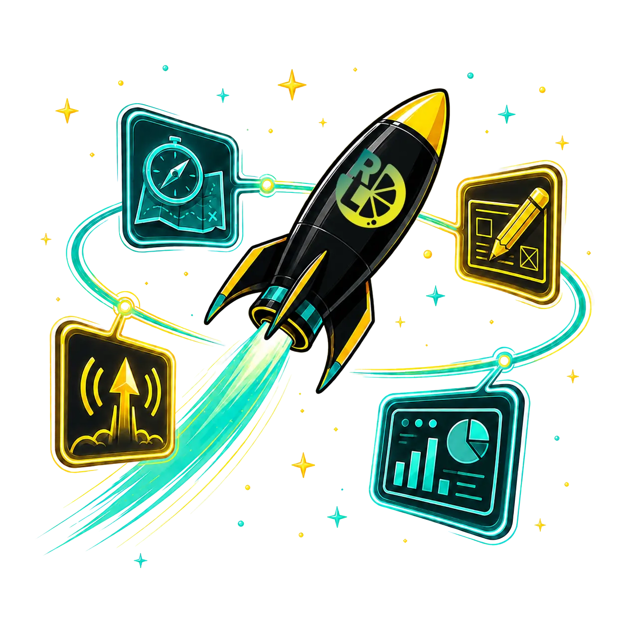 Rocket with performance charts
