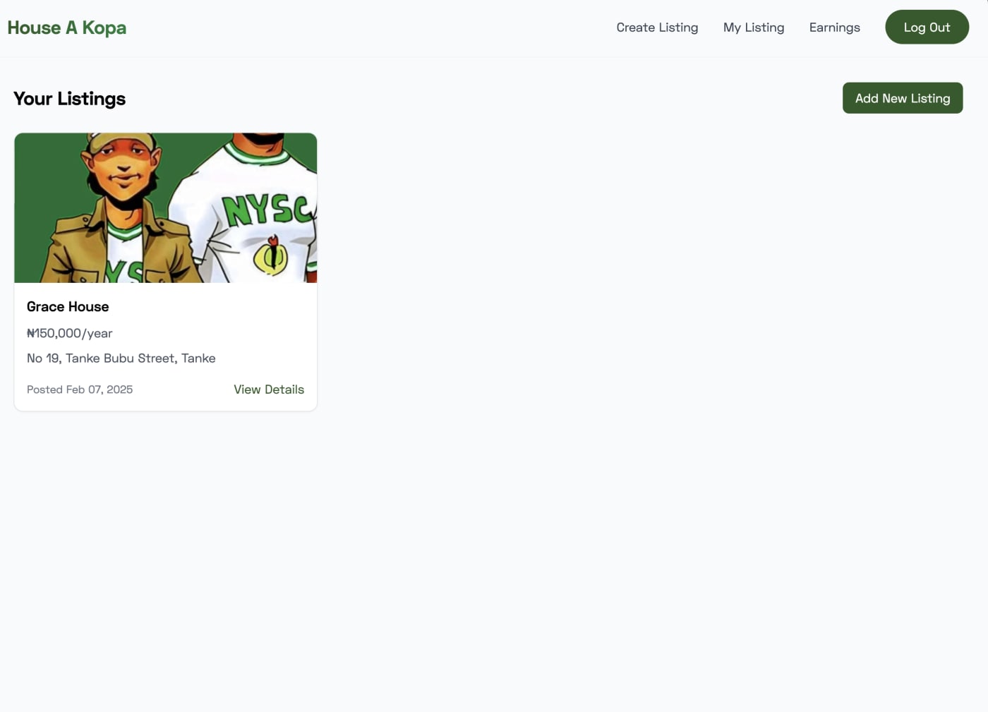 Dashboard after listing