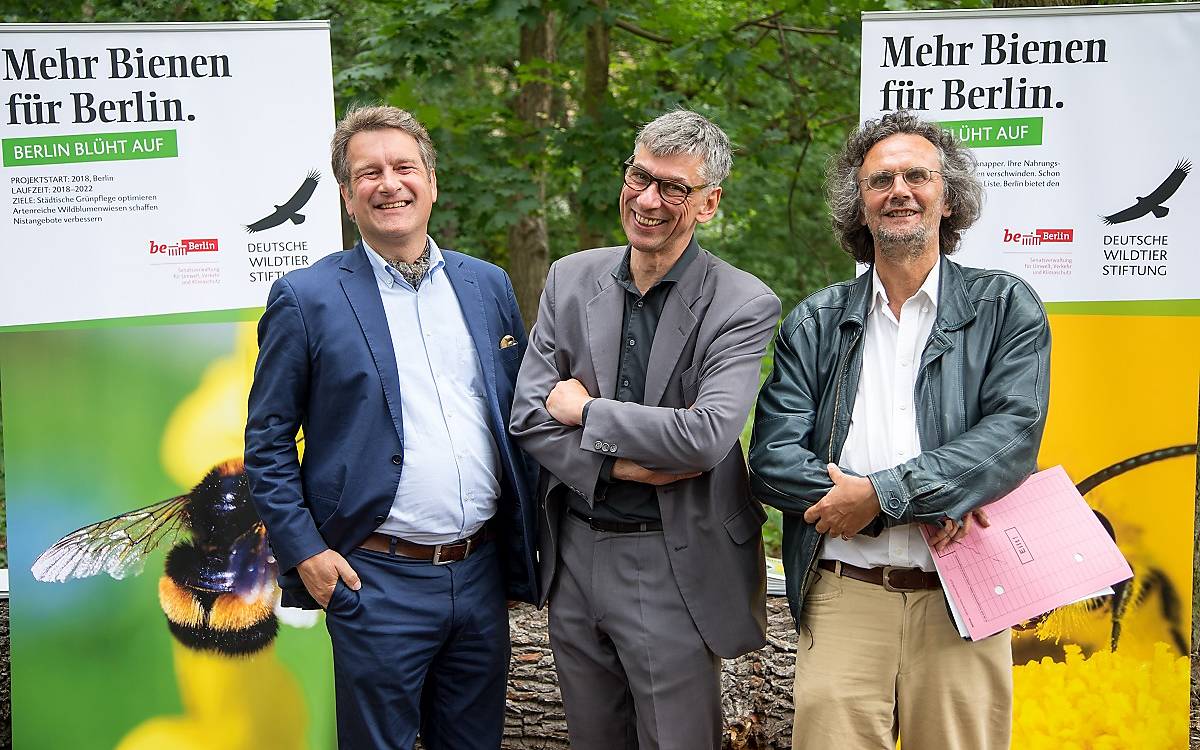 Hilmar Freiherr von Münchhausen, Geschäftsführer Deutsche Wildtier Stiftung, Stefan Tidow, Staatssekretär für Umwelt und Klimaschutz, Bezirksstadtrat Oliver Schruoffeneger, Leiter der Abteilung Stadtentwicklung, Bauen und Umwelt. (Fotos: Stefanie Herbst)
