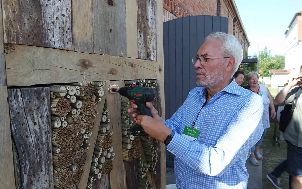 Einweihung des Wildbienenhotels durch Prof. Dr. Fritz Vahrenholt. Foto: Barbara Blenski
