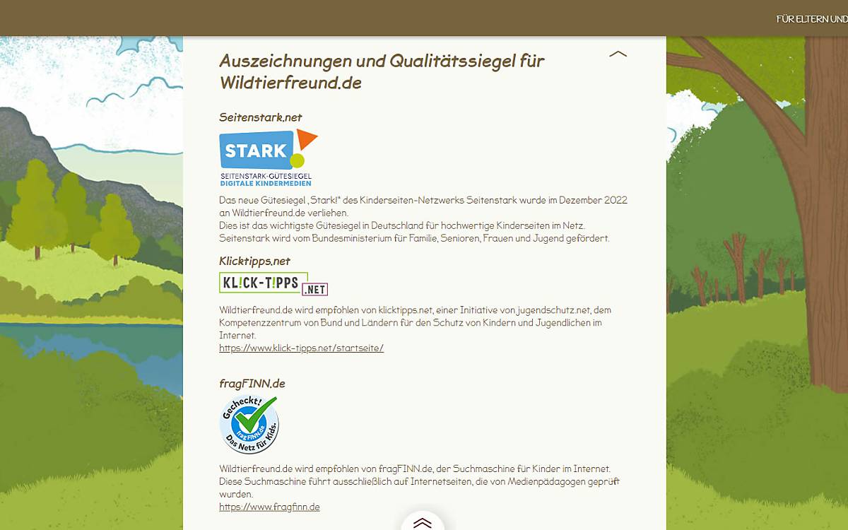 Das Seitenstark-Gütesiegel auf unserer Kinderwebsite wildtierfreund.de