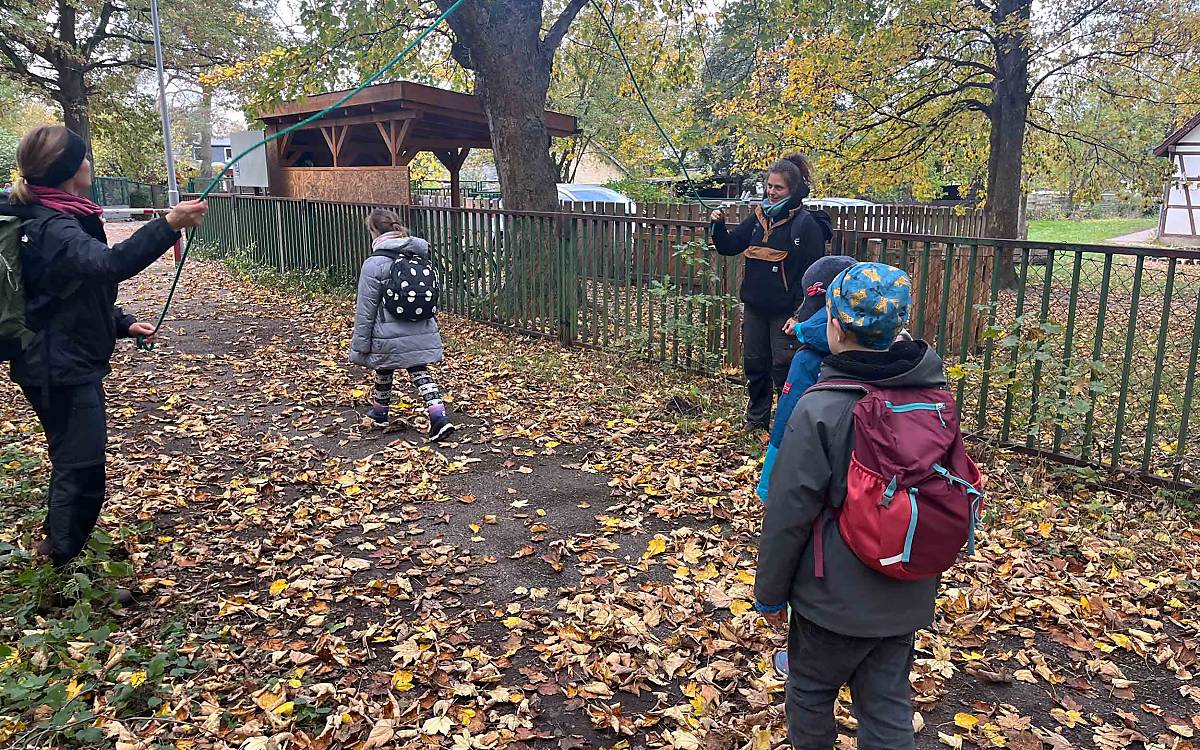 Symbolisches Tor: Das schwingende Seil markiert den Übergang von der Stadt in den Wald.