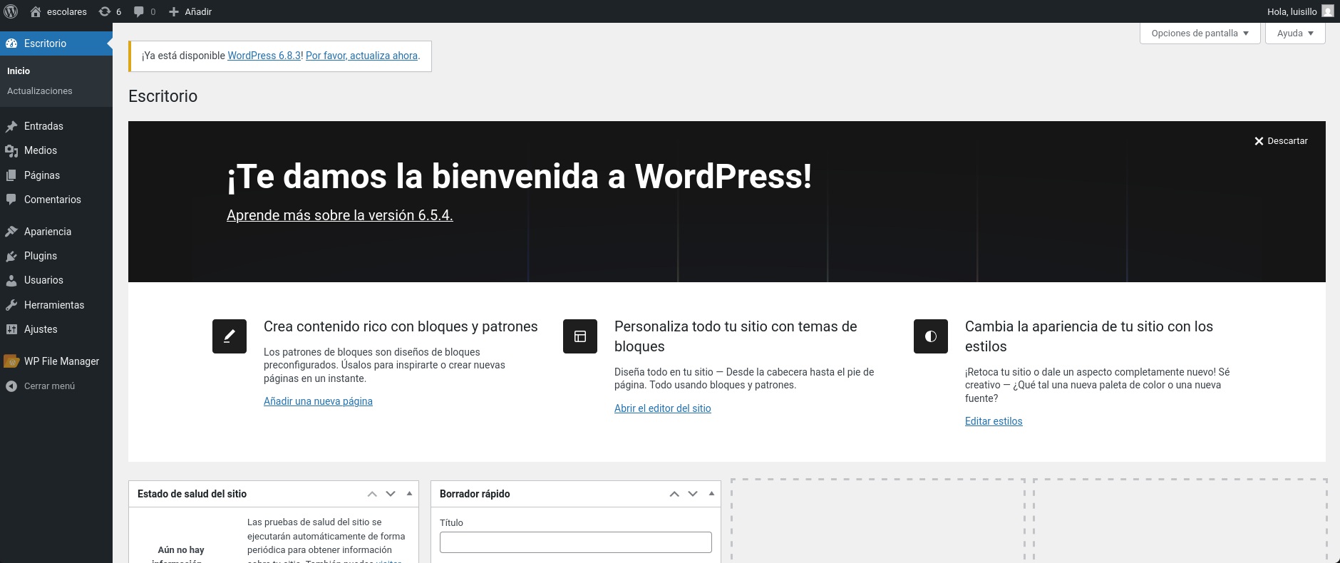 wordpress dashboard