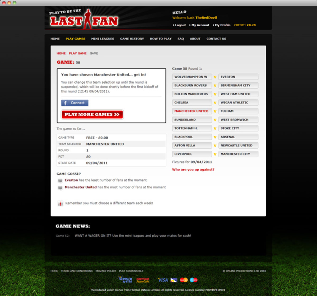 LastFan.com Play Game page