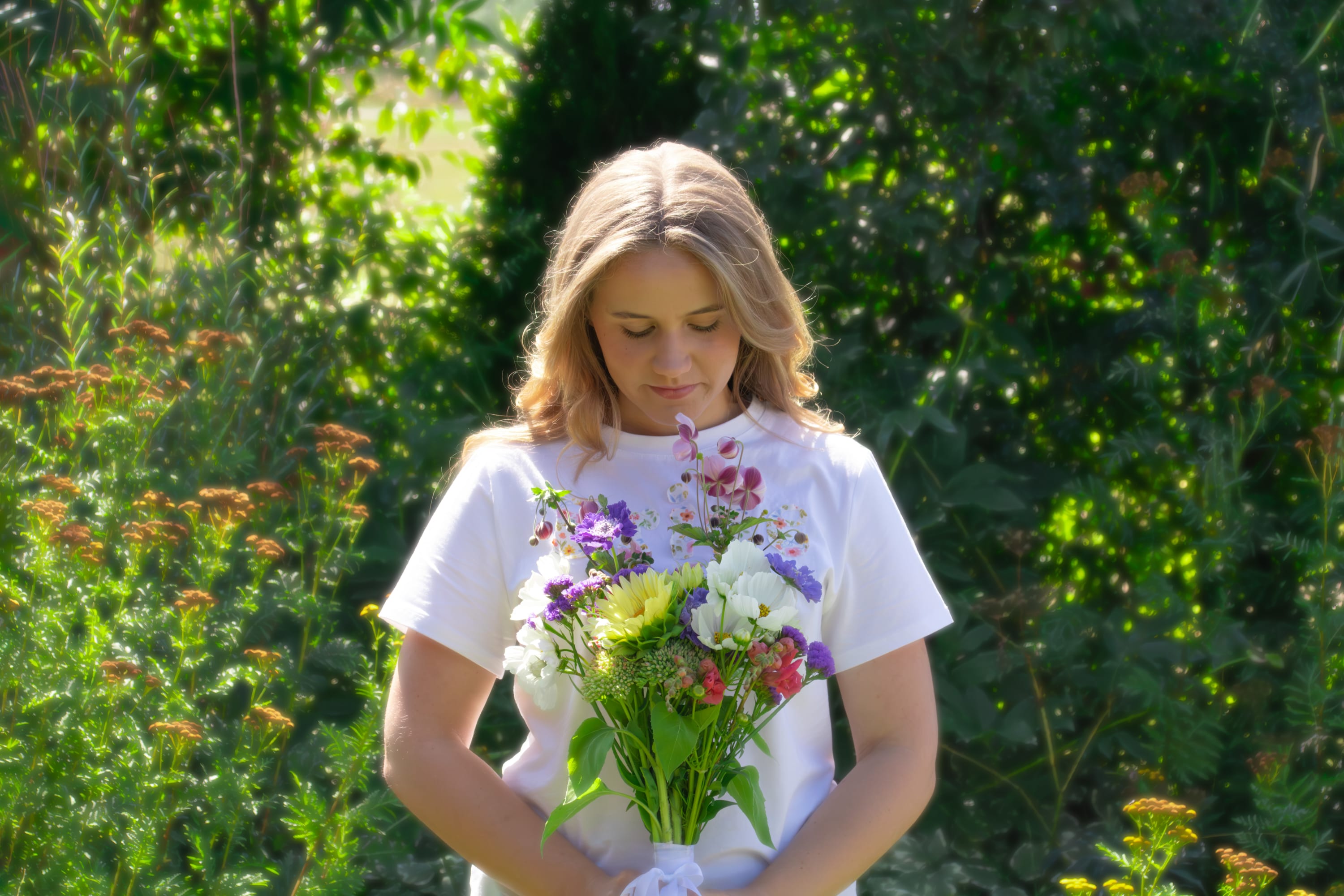 lookiing at flowers in the sun