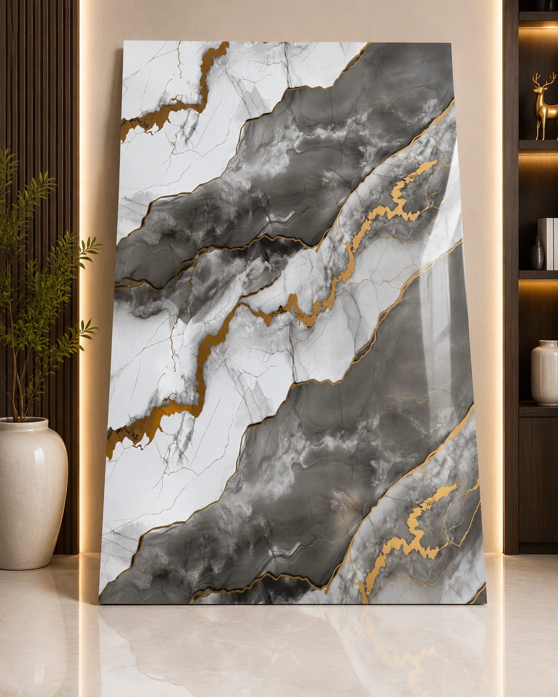 Luxury Grey & White Marble UV Sheet | Premium PVC Wall Panel | 8 × 4 Feet image 1