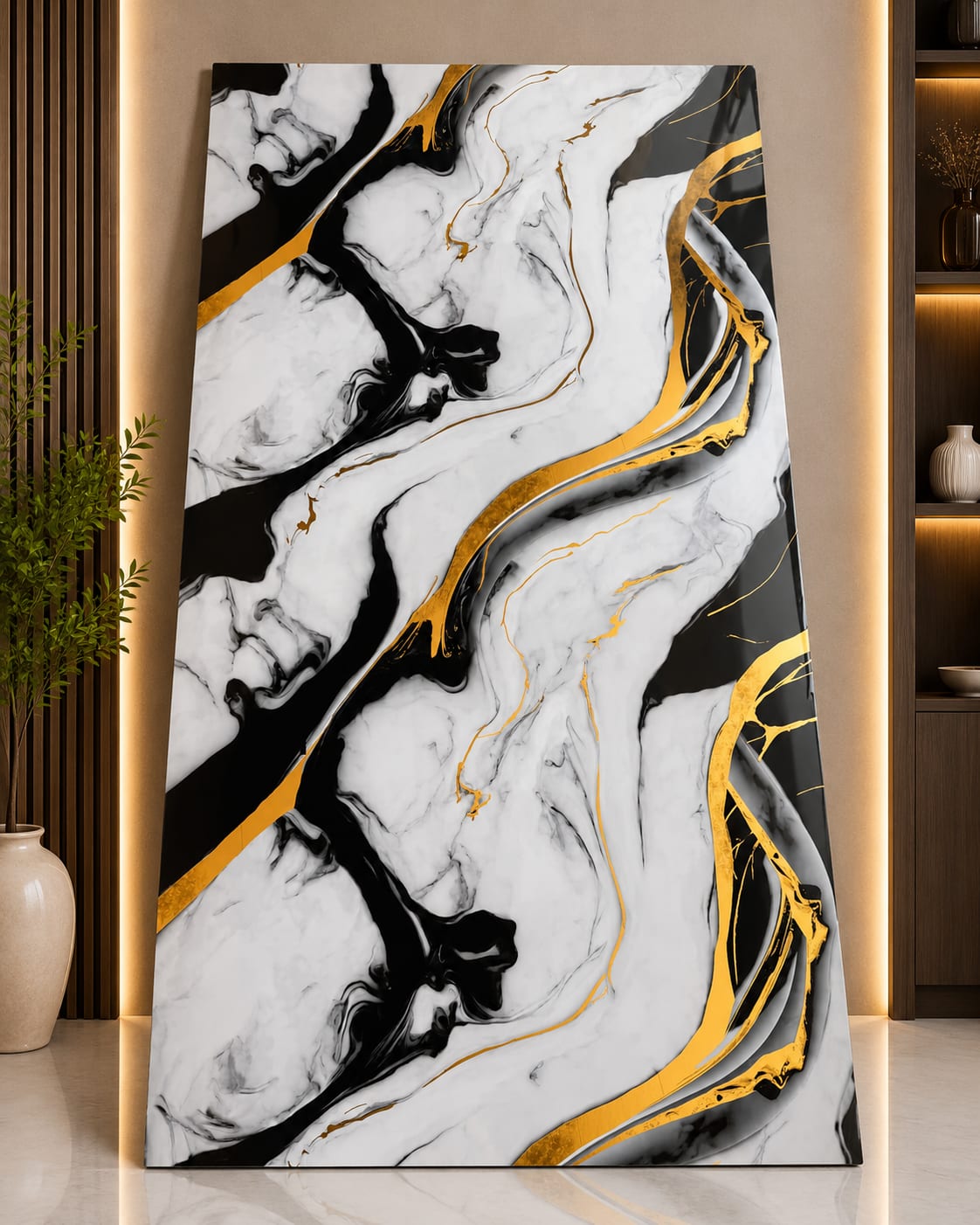 Luxury Black White Gold Digital UV Marble Sheet | Premium PVC Wall Panel | 8 × 4 Feet image 1