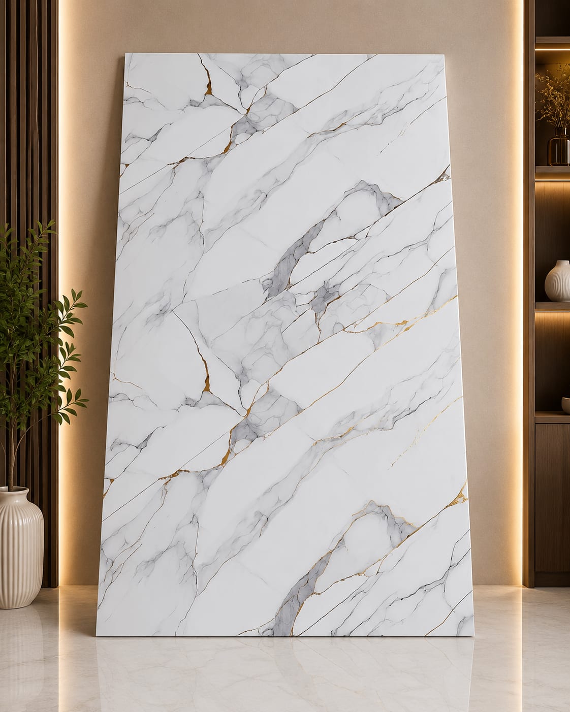 White Calacatta Gold Marble UV Sheet | Premium PVC Wall Panel | 8 × 4 Feet Slug image 1