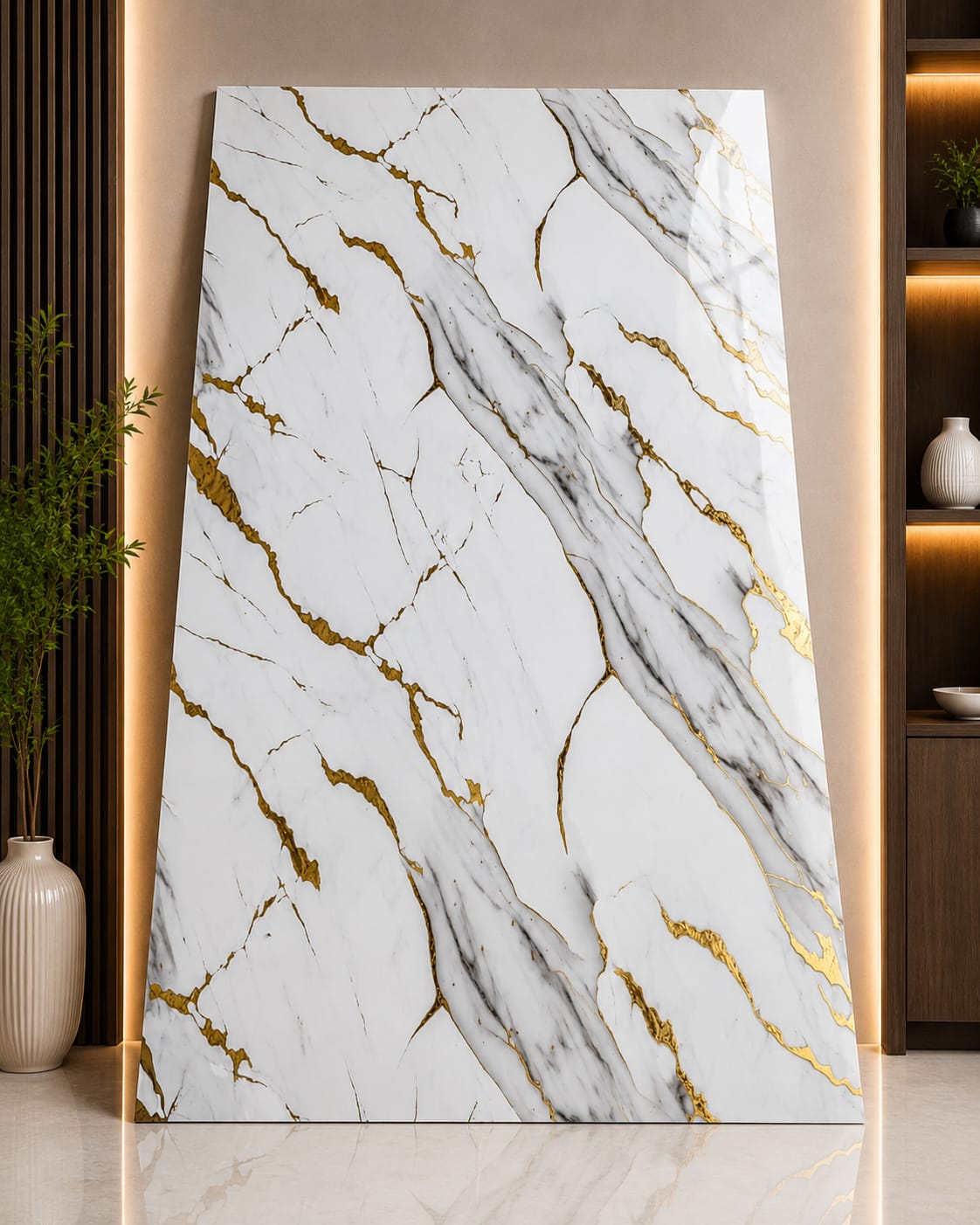 White Gold Calacatta Digital UV Marble Sheet | Premium PVC Wall Panel | 8 × 4 Feet image 1