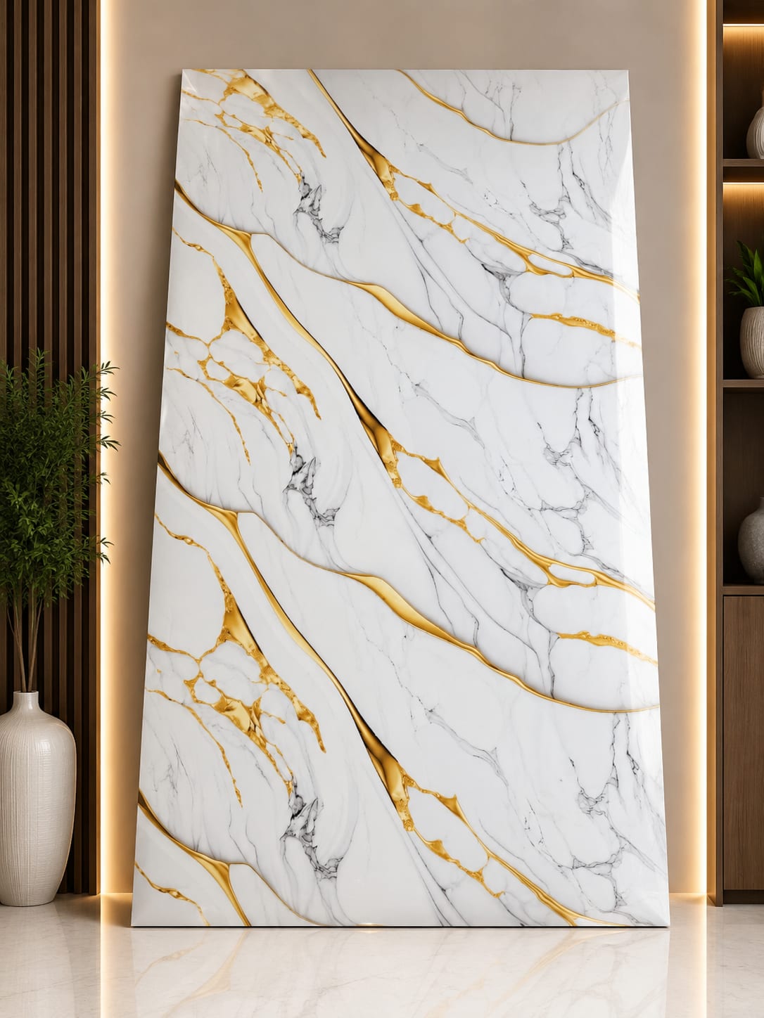 White Gold Marble Self Adhesive UV Marble Sheet | Premium PVC Wall Sticker | 10 × 4 Feet image 1