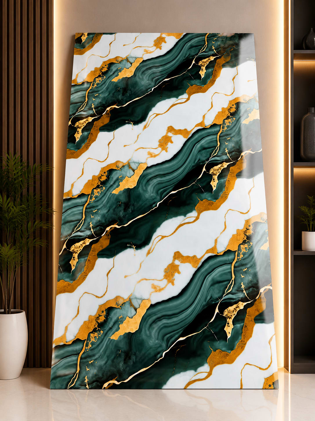 Self Adhesive UV Marble Sticker ST8010 | Premium Green Marble Wall Sheet | 10ft × 4ft image 1
