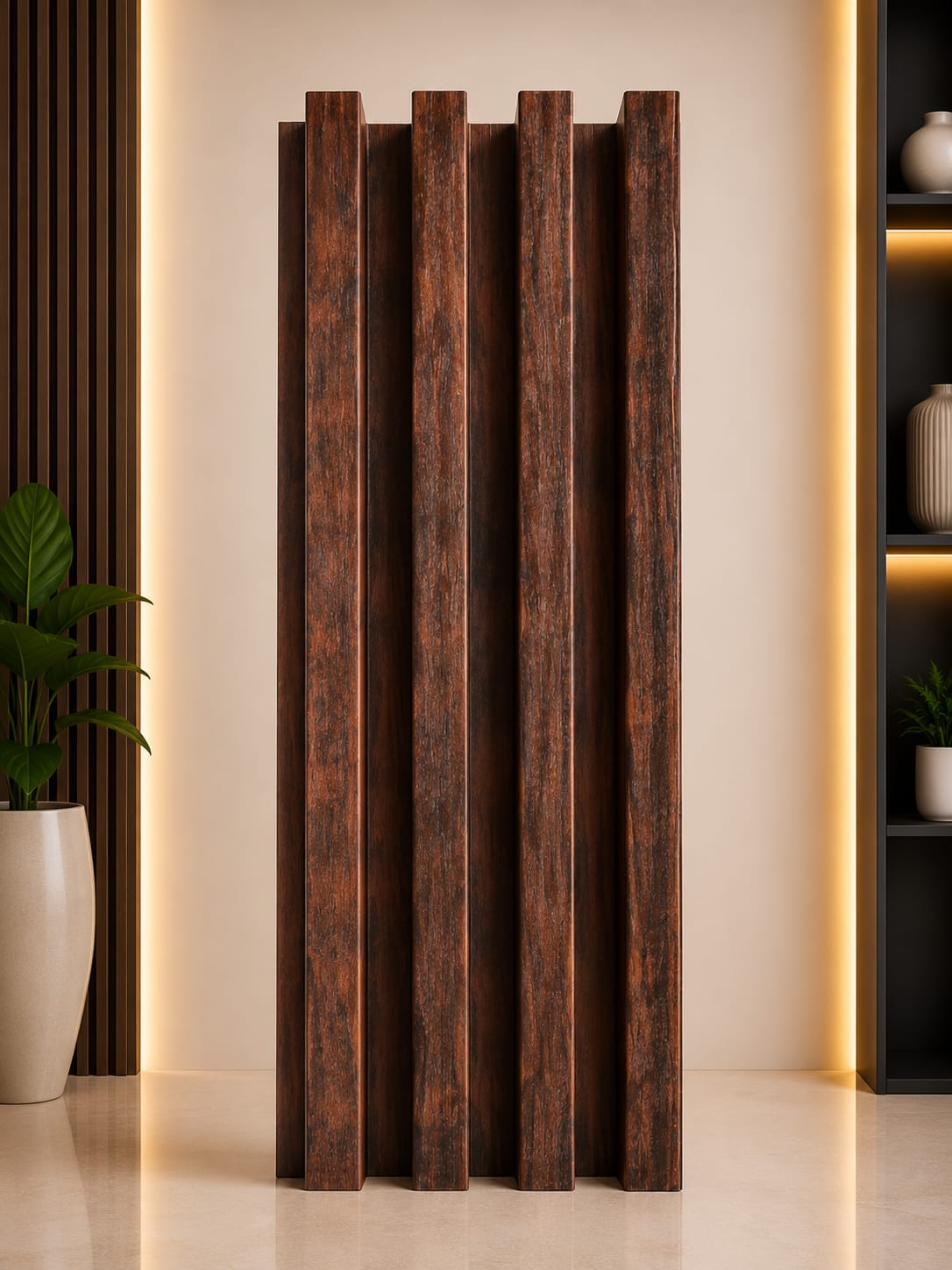 WPC Wall Panel | Dark Walnut Wood Finish | 22-24mm Decorative Fluted Panel image 1