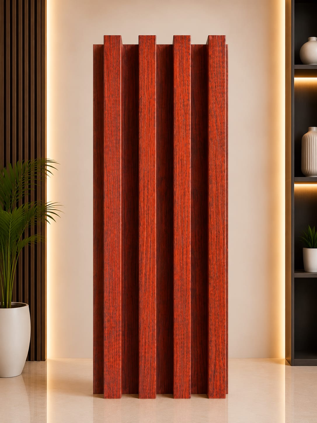 Red Teak WPC Fluted Wall Panel | Decorative Louvers | 9.5ft x 6 Inch image 1