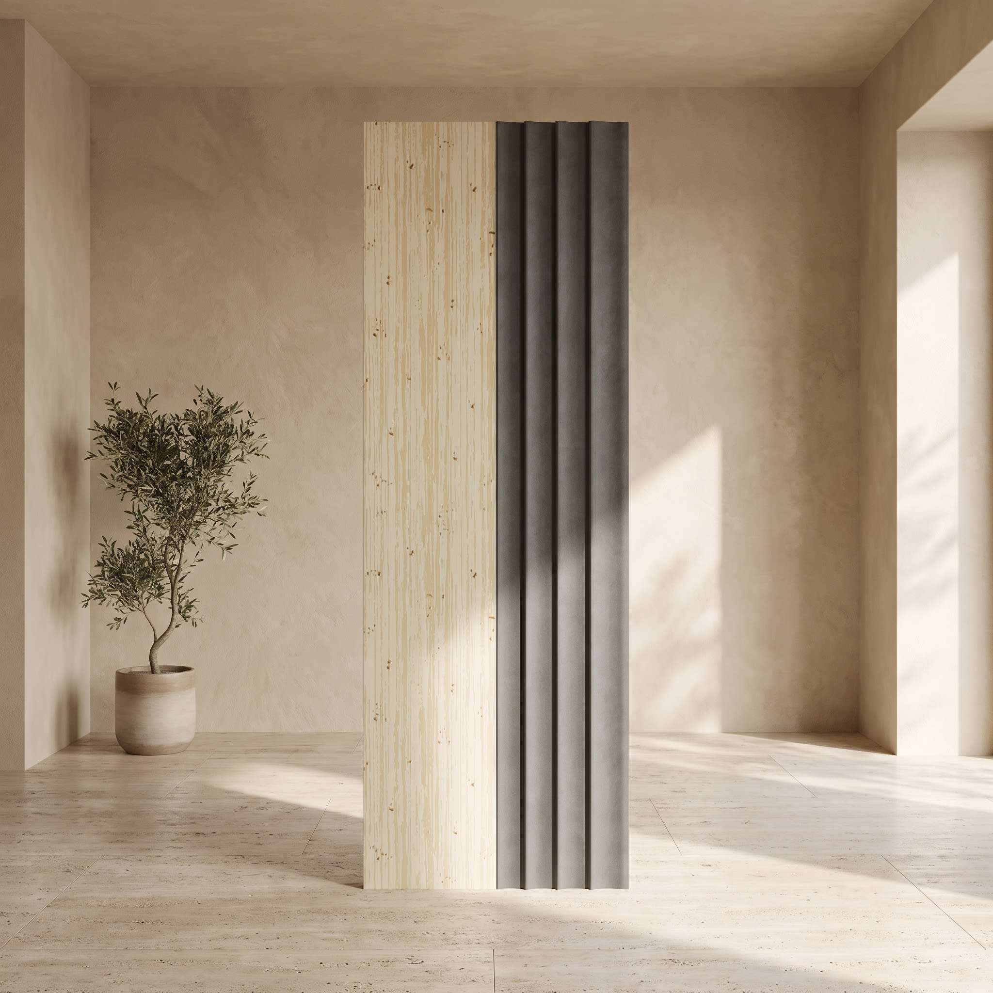 Charcoal Dual Finish Decorative Wall Panel – Ivory Wood & Graphite Fluted image 1