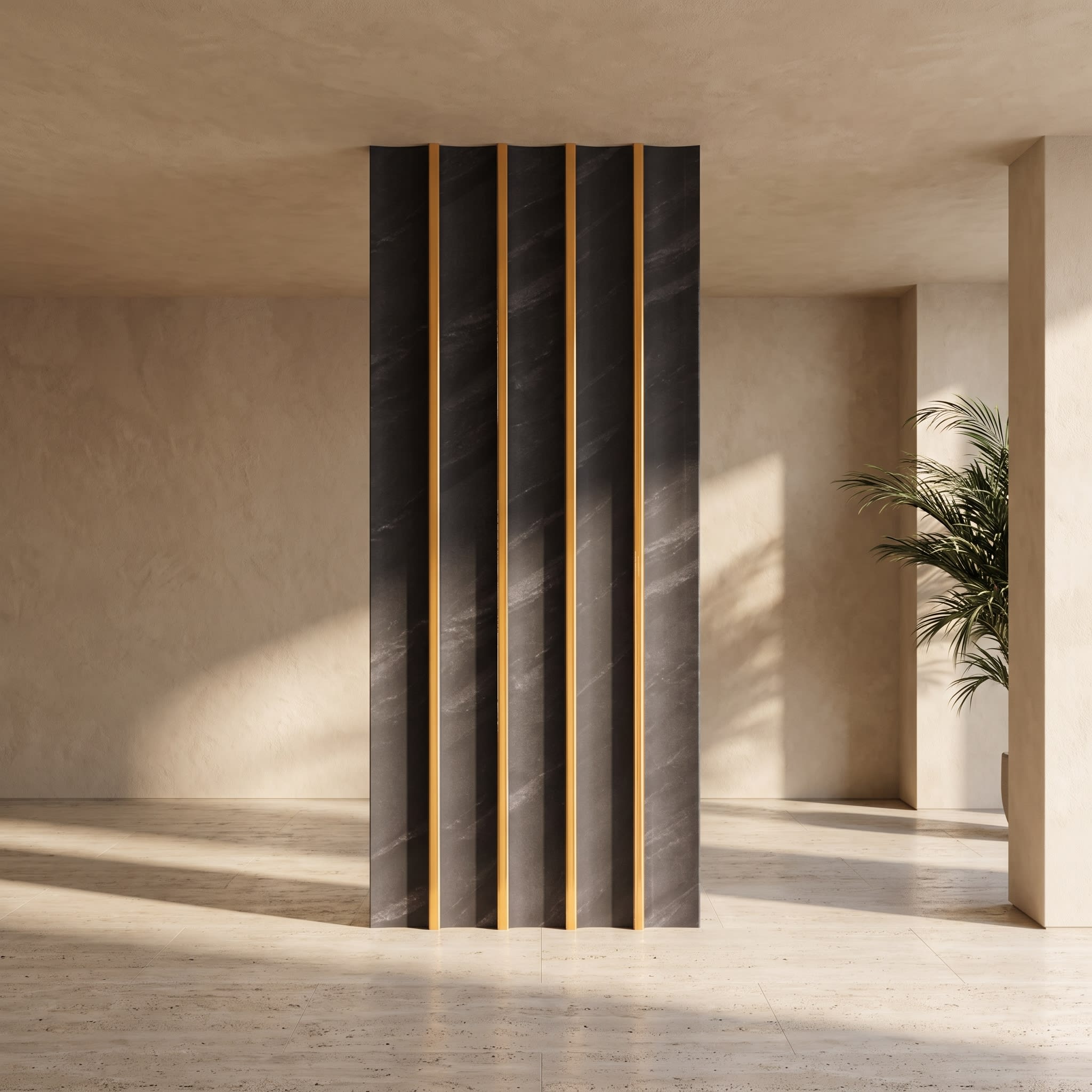 Charcoal Marble Fluted Wall Panel – Black & Gold Edition image 1
