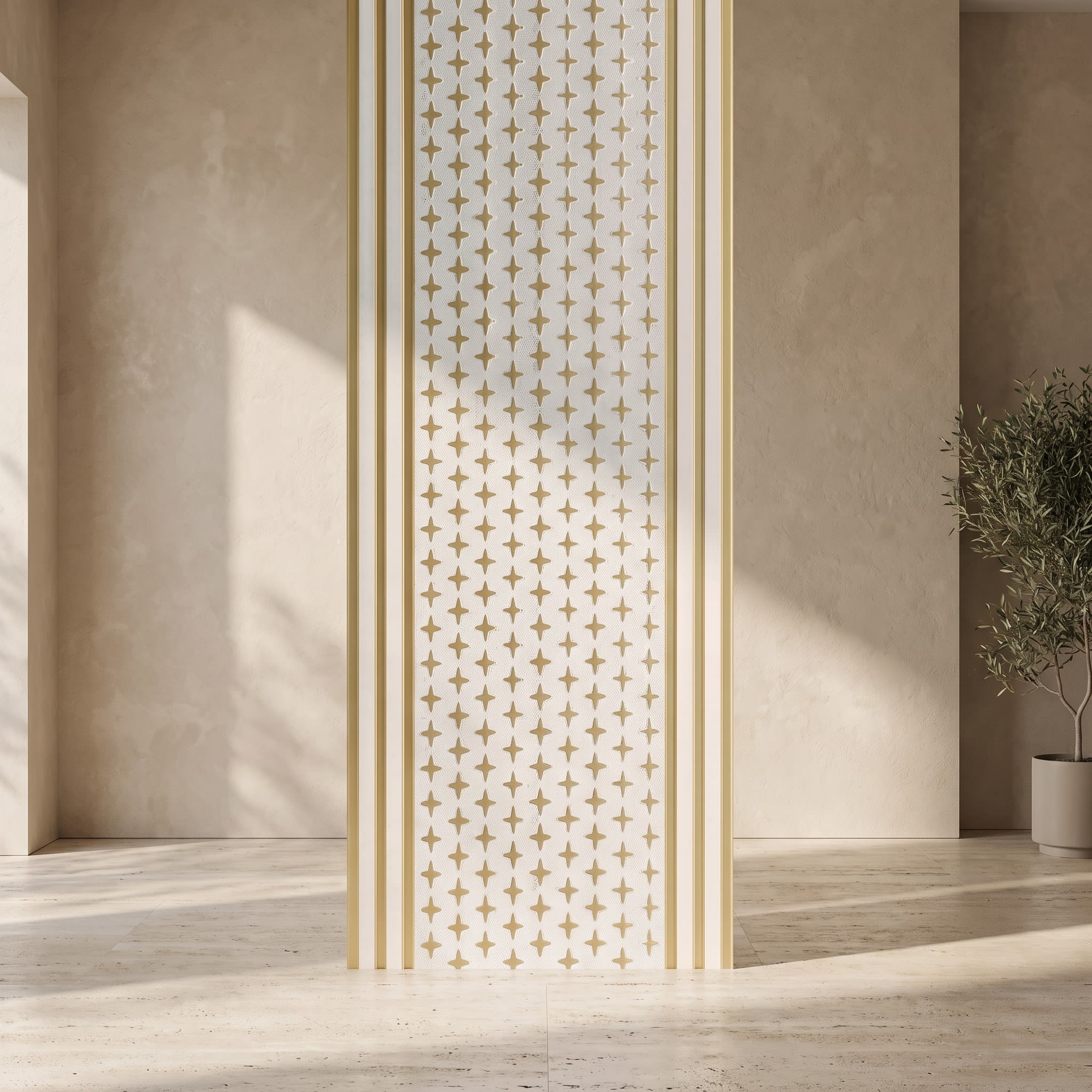 Charcoal Panel – Ivory Gold Geometric Designer Wall Panel (305 × 2900 mm) image 1