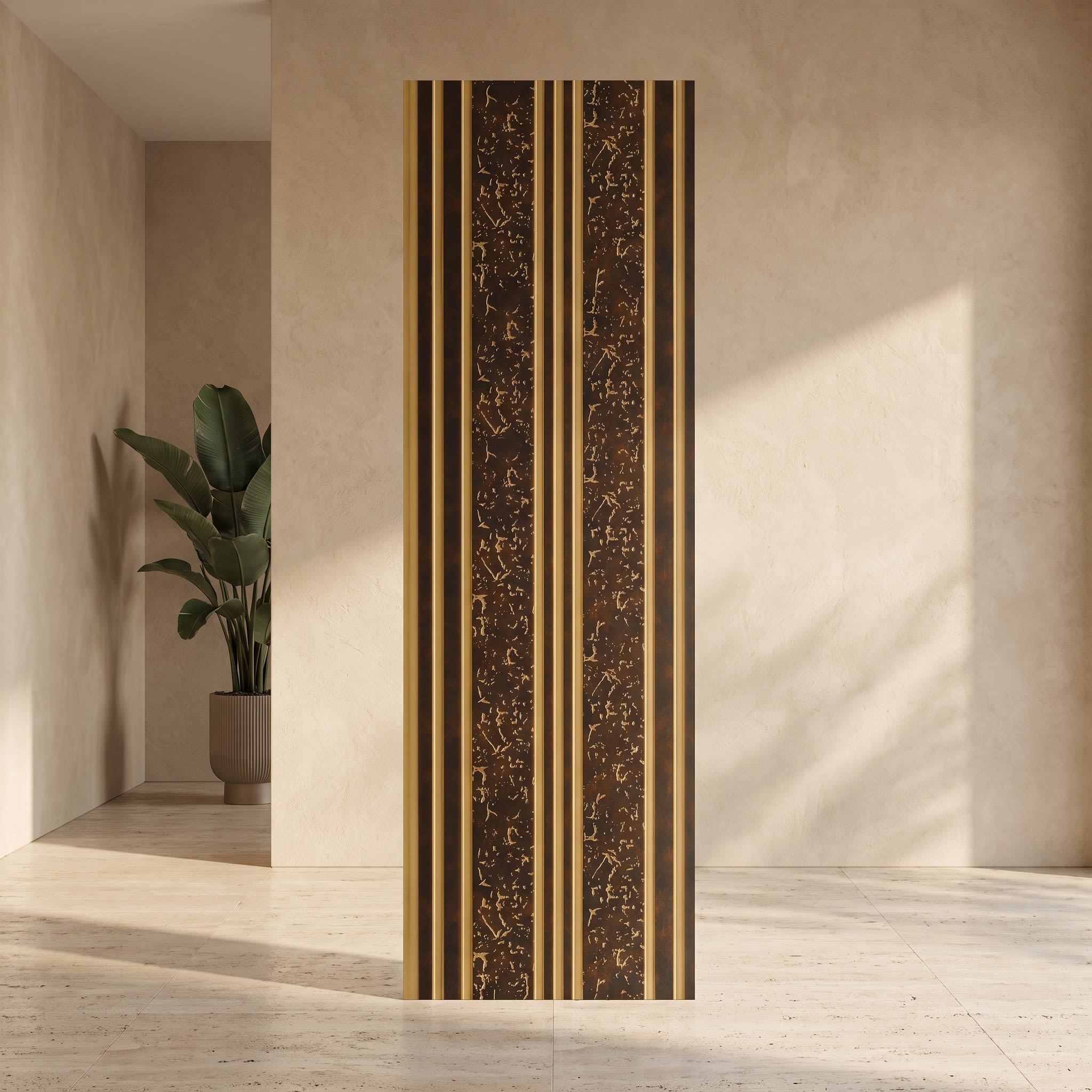 Charcoal Panel – Bronze Gold Textured Designer Wall Panel (305 × 2900 mm) image 1
