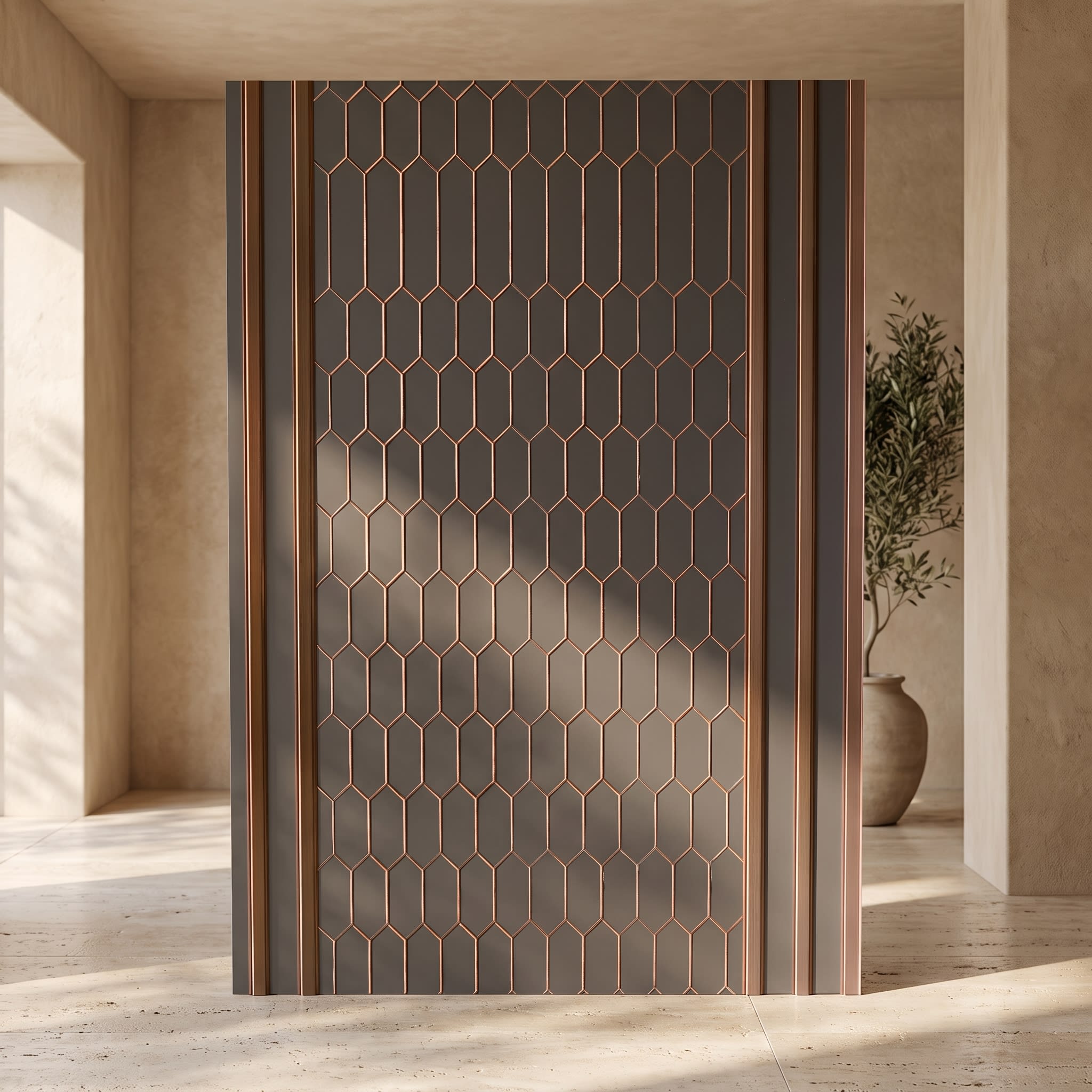 Charcoal Panel – Bronze Honeycomb Designer Wall Panel (305 × 2900 mm) image 1