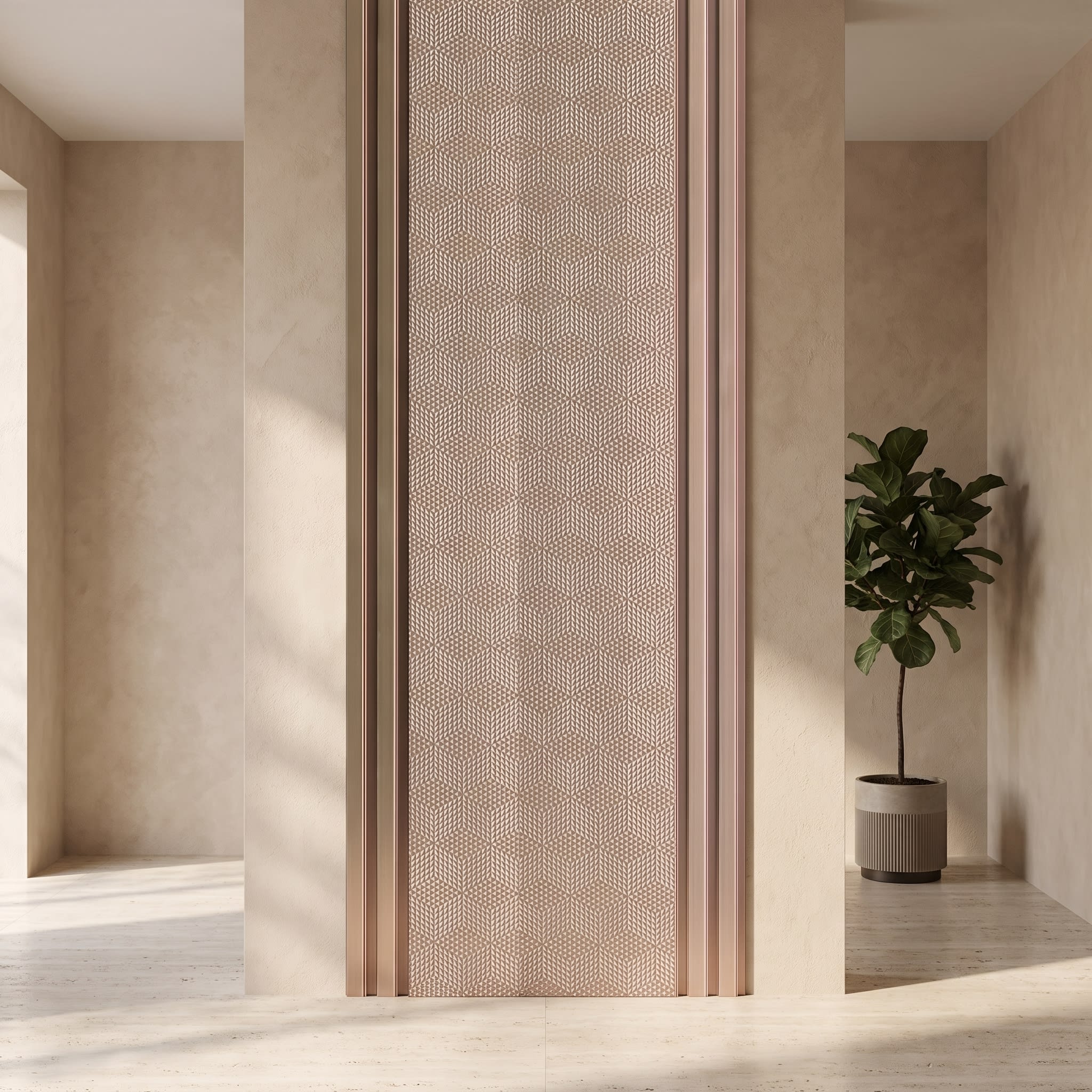 Charcoal Panel – Rose Gold Geometric Texture Designer Wall Panel (305 × 2900 mm) image 1