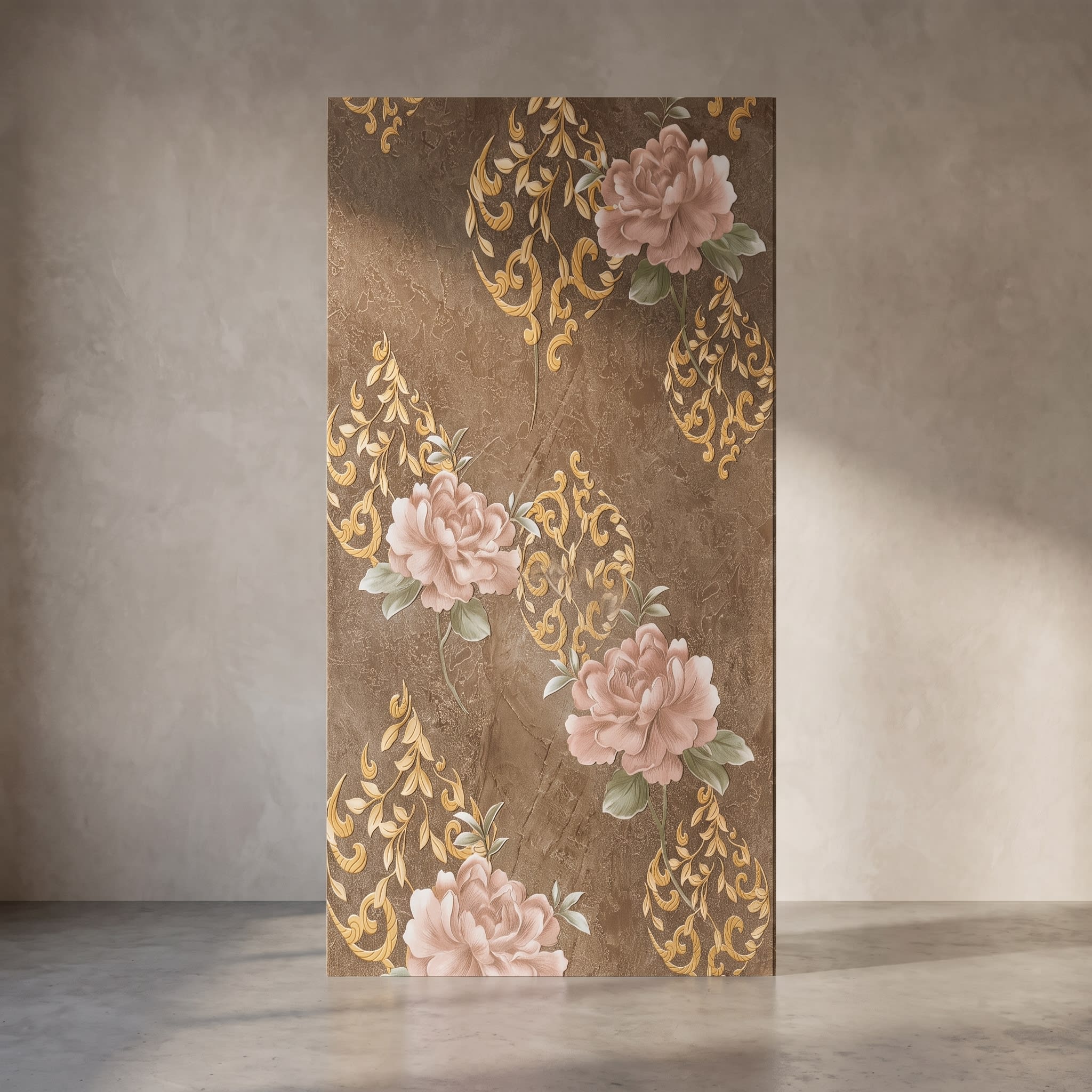 PVC Wall Panel – Royal Floral Gold Designer Panel (10 ft × 10 in) image 1