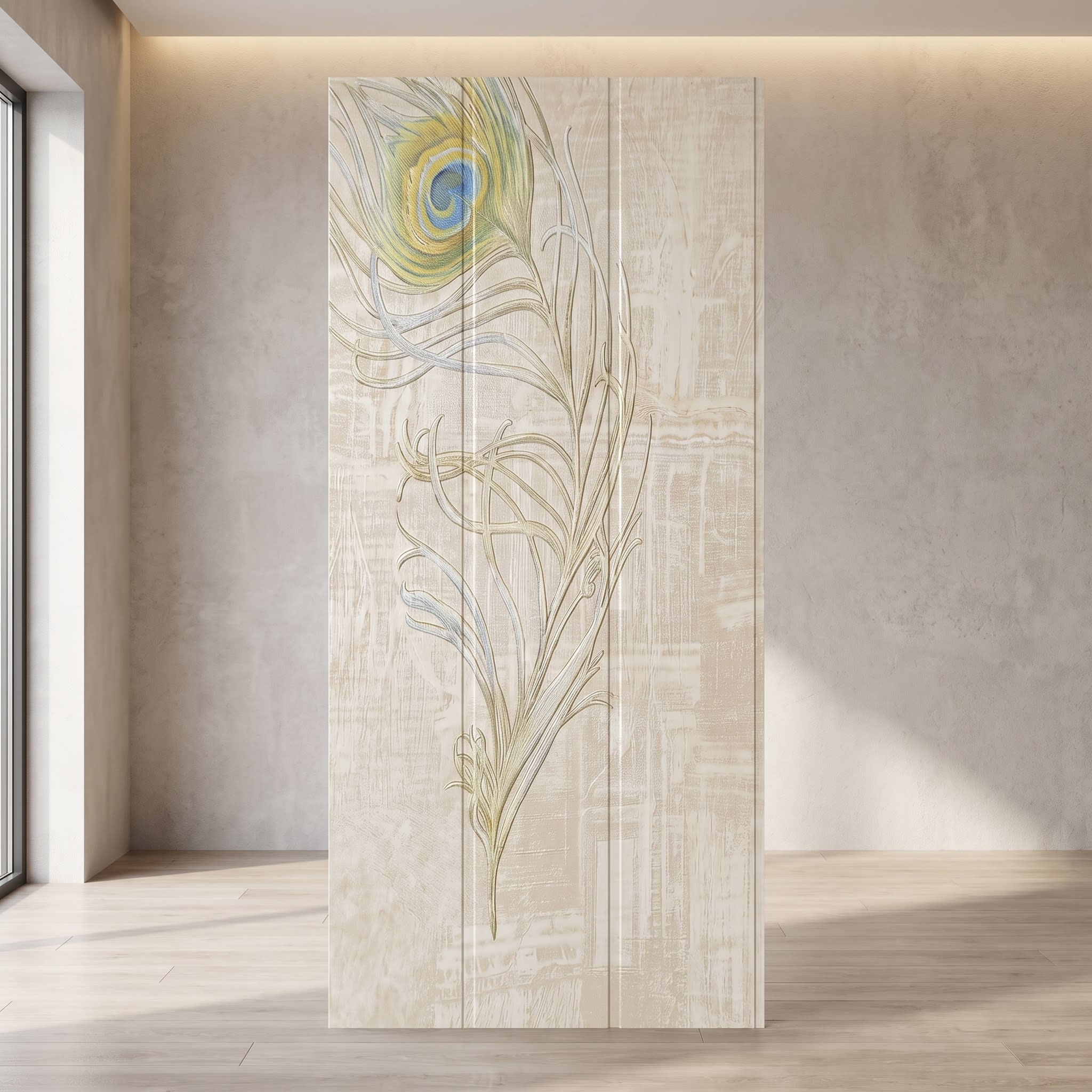 Super Heavy PVC Wall Panel – Elegant Peacock Feather Designer Panel (10 ft × 10 in) image 1