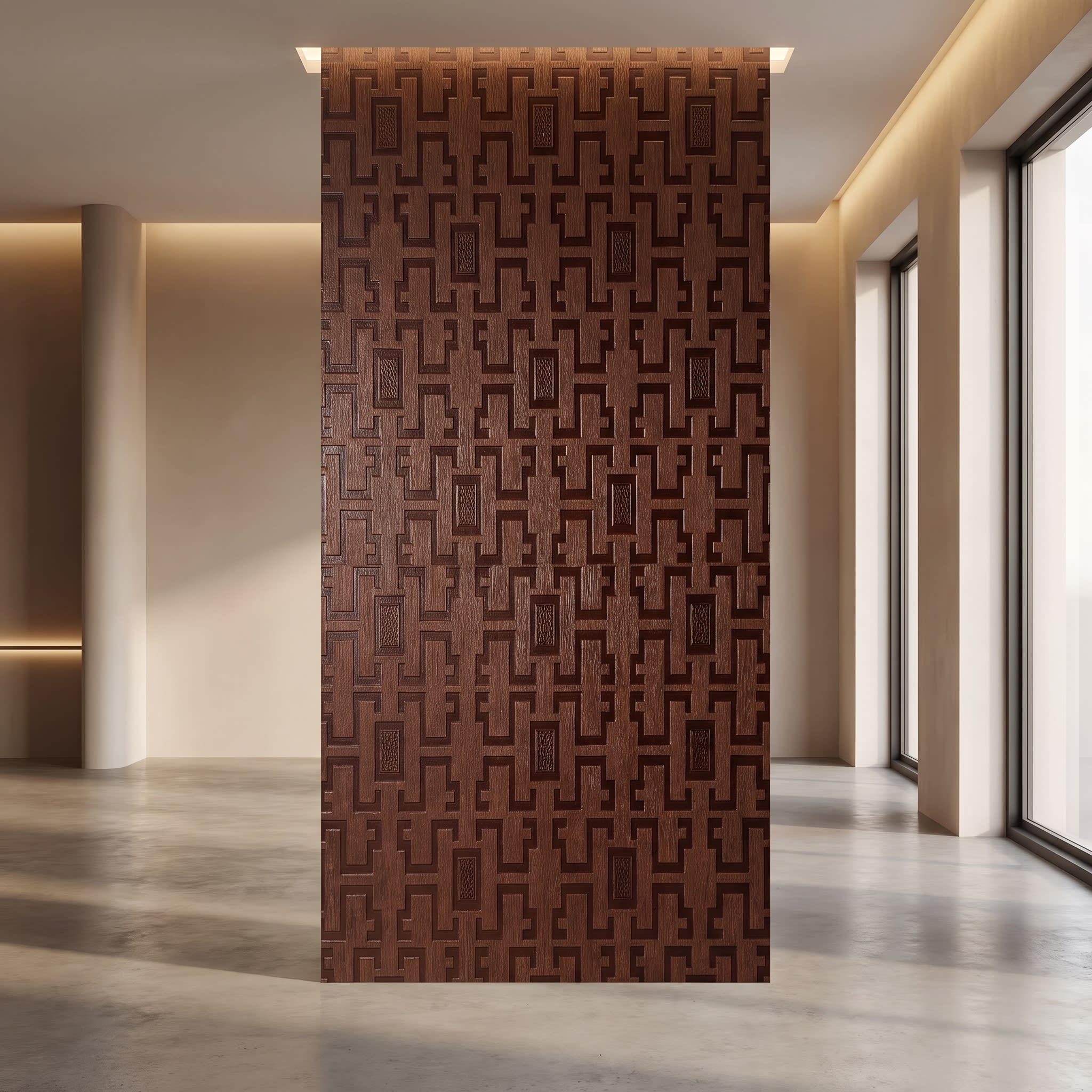 Super Heavy PVC Wall Panel | Walnut Geometric Wood Designer Panel | 10 ft × 10 in image 1