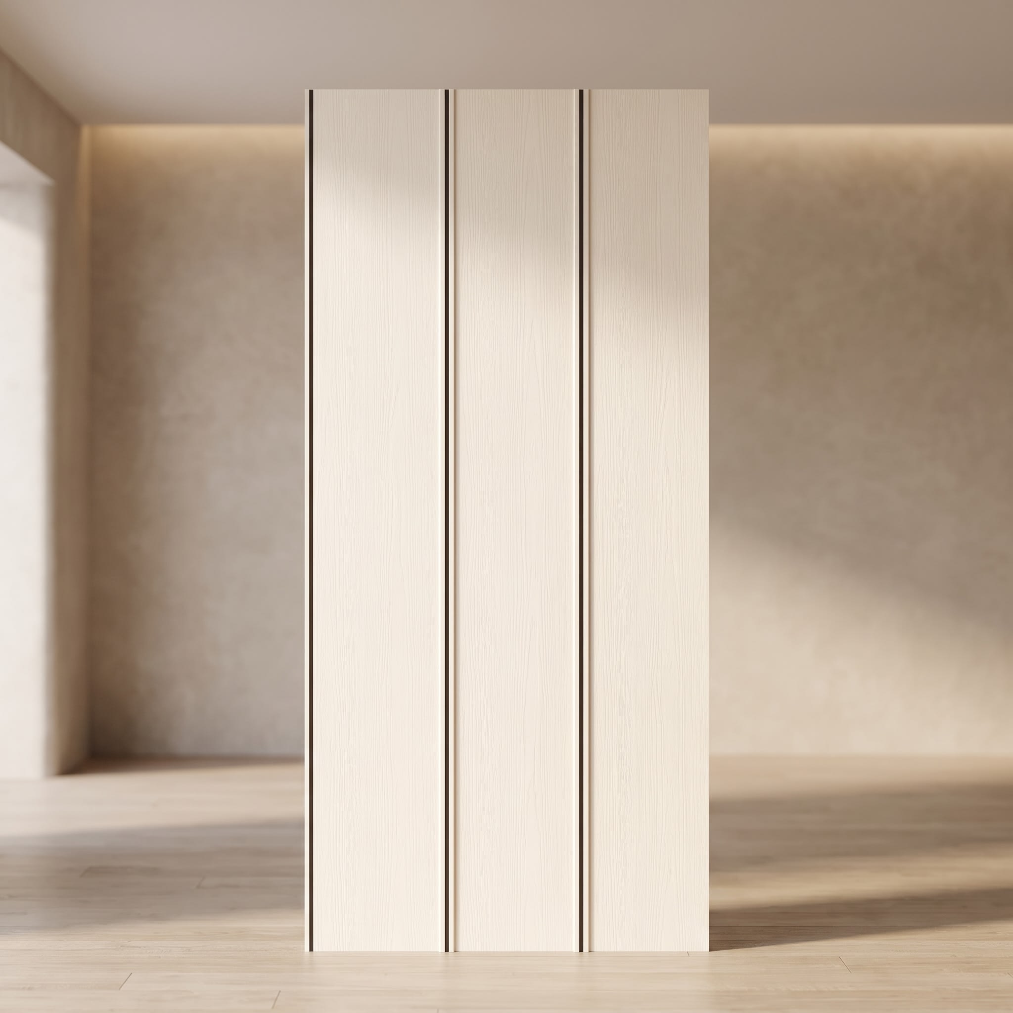 PVC Ceiling Panel | Ivory Wood Grain Strip Design | 10 ft × 10 inch image 1