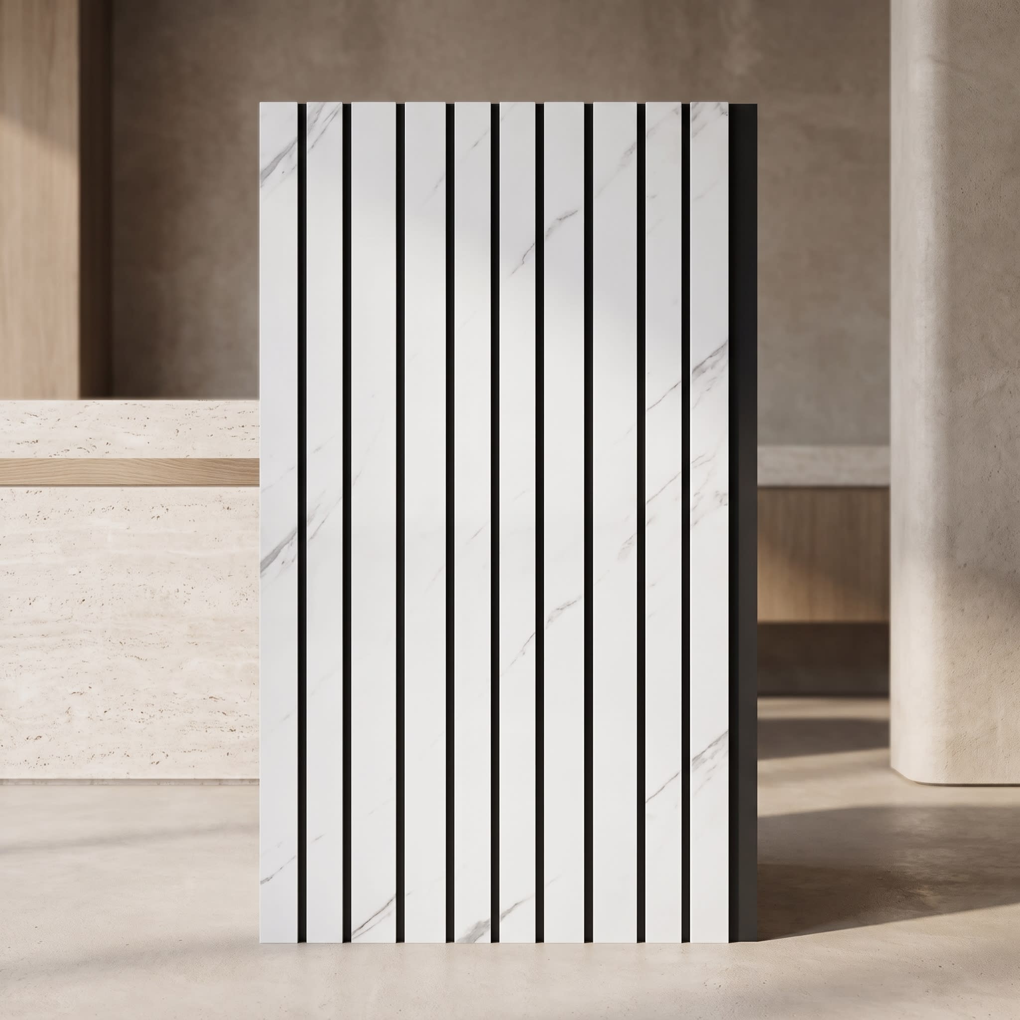 White Marble PVC Fluted Wall Panel 10 Feet × 1 Foot FLT-58 image 1